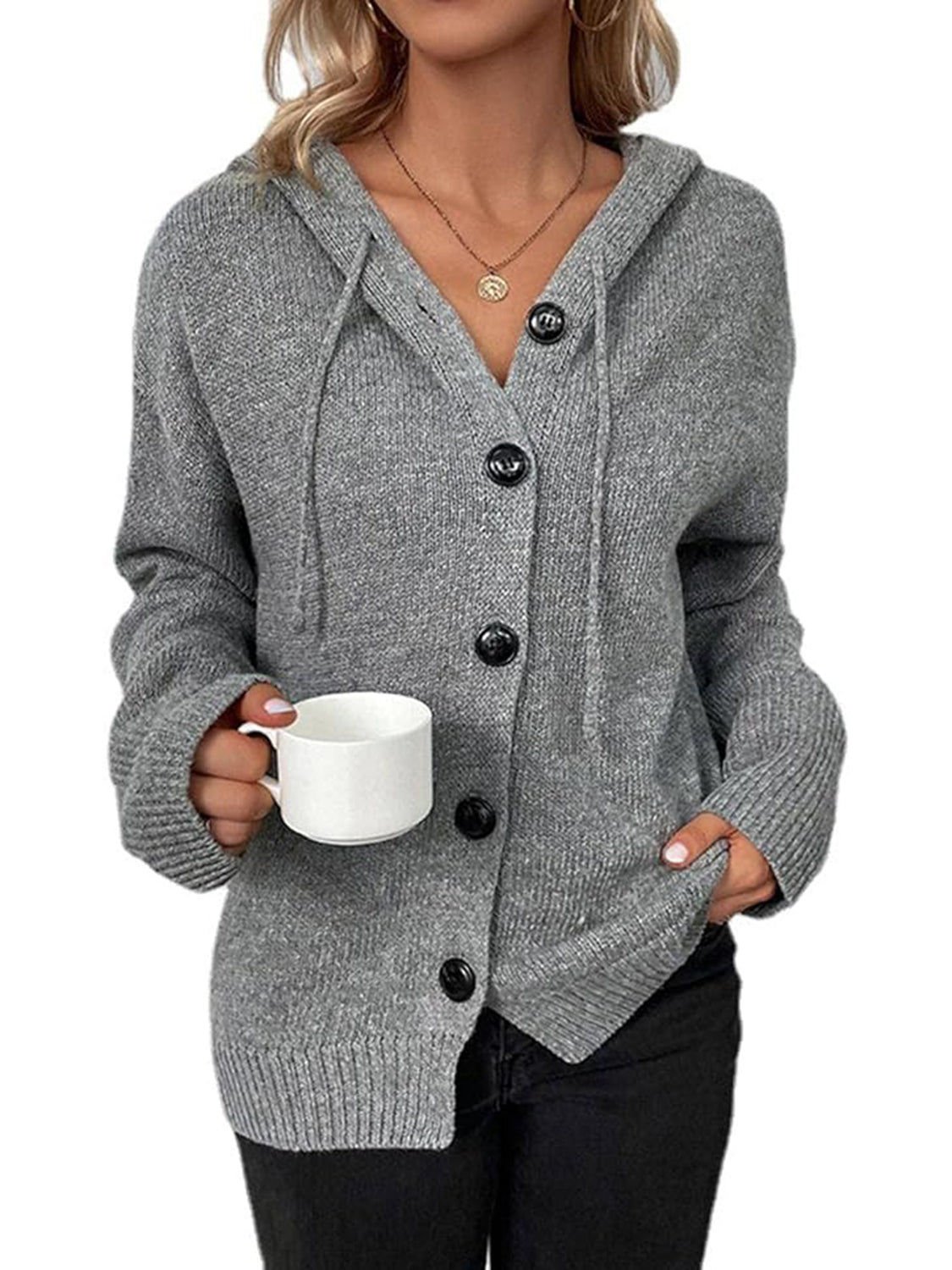 Button up Hooded Cardigan