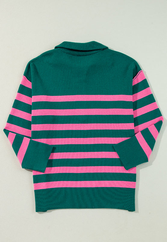 Striped Quarter Zip Long Sleeve Sweater