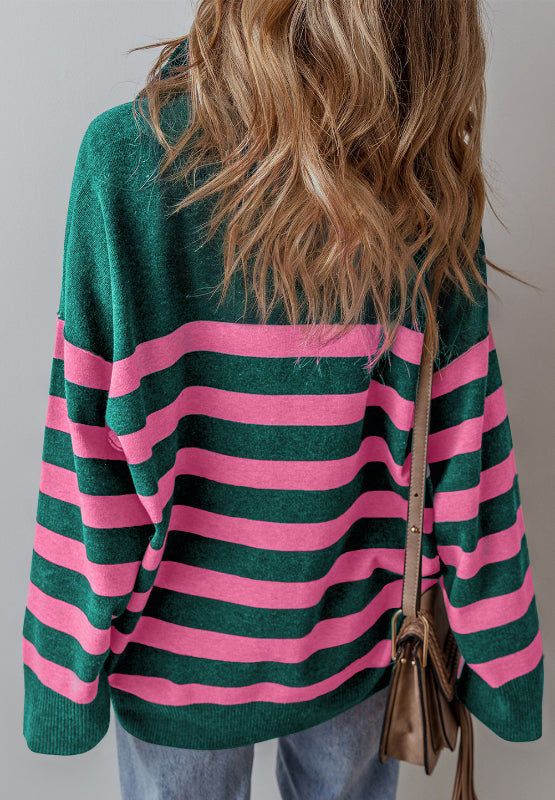 Striped Quarter Zip Long Sleeve Sweater