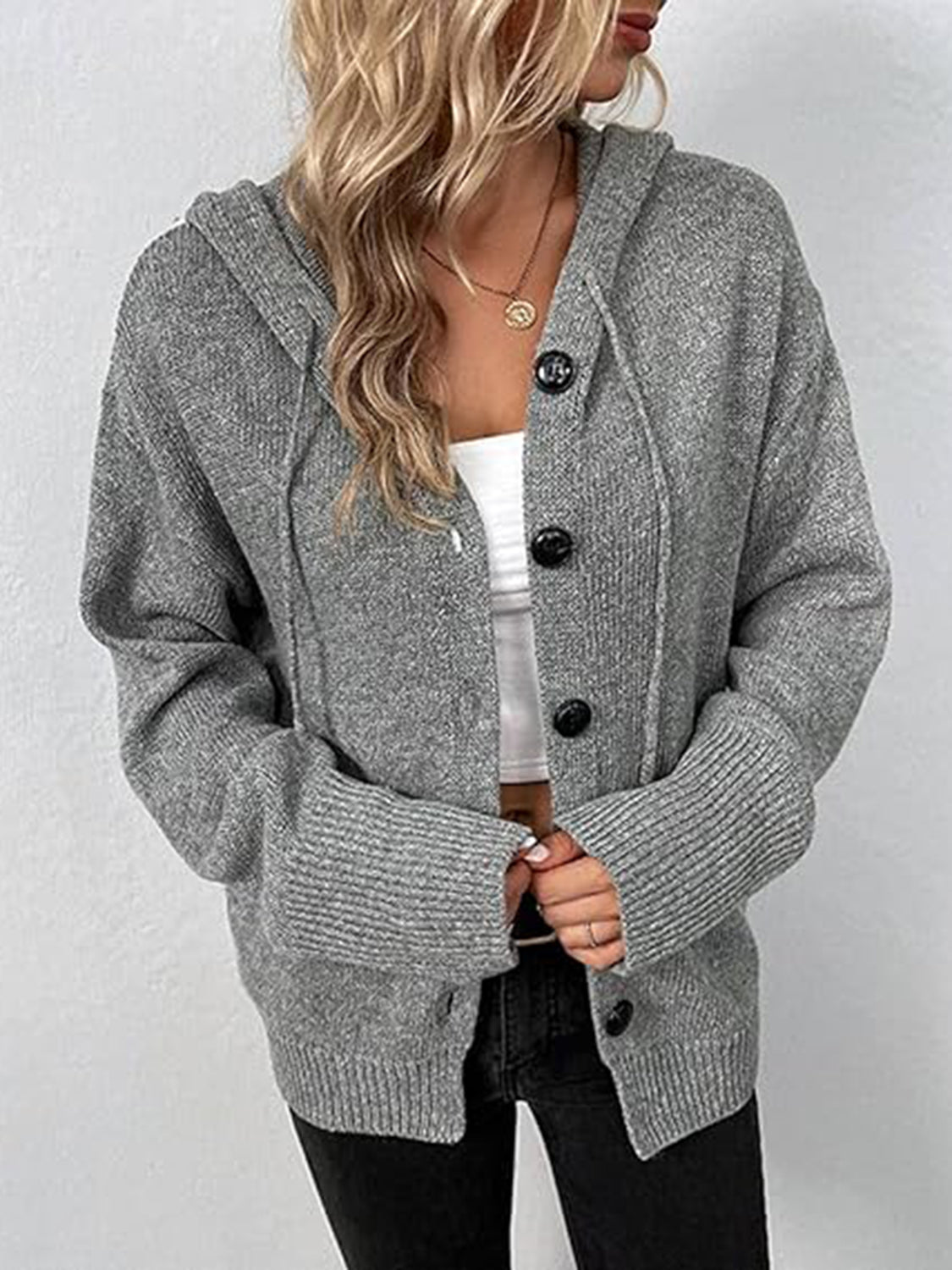 Button up Hooded Cardigan